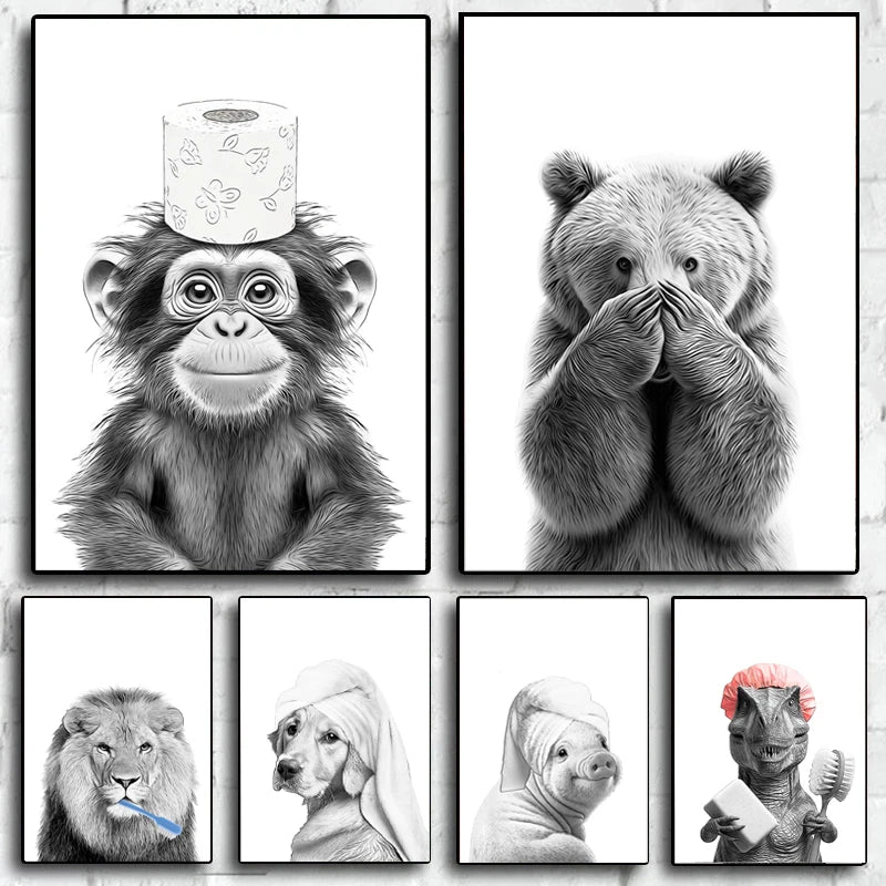 Funny Canvas Poster Cat Giraffe Dog Elephant Toilet Paper Bathtub Funny Bathroom Poster Wall Art Shower Room Home Decoration Funny Canvas Poster Cat Giraffe Dog Elephant Toilet Paper Bathtub Funny Bathroom Poster Wall Art Shower Room Home Decoration